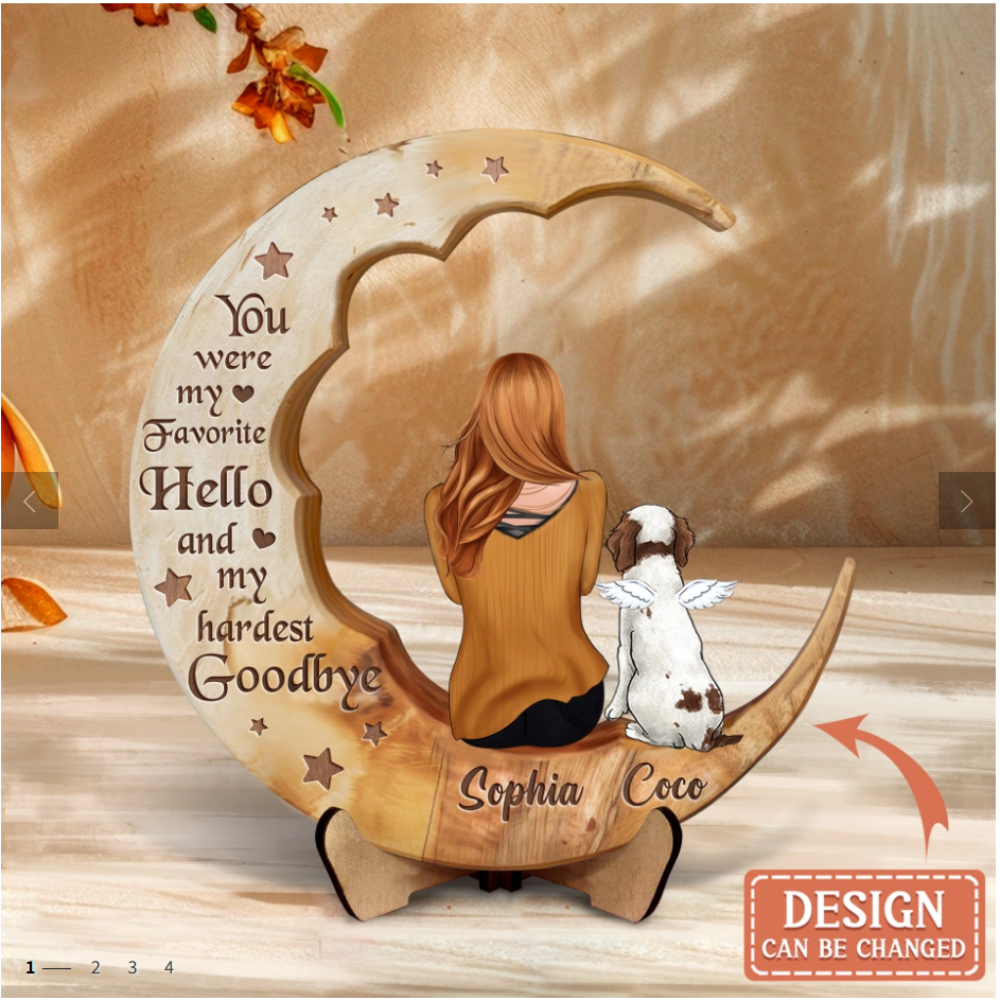 Personalized Memorial Dog Moon Wooden Art - Memorial Gift Idea for Cat/Dog Lover - No Longer By My Side Forever In My Heart