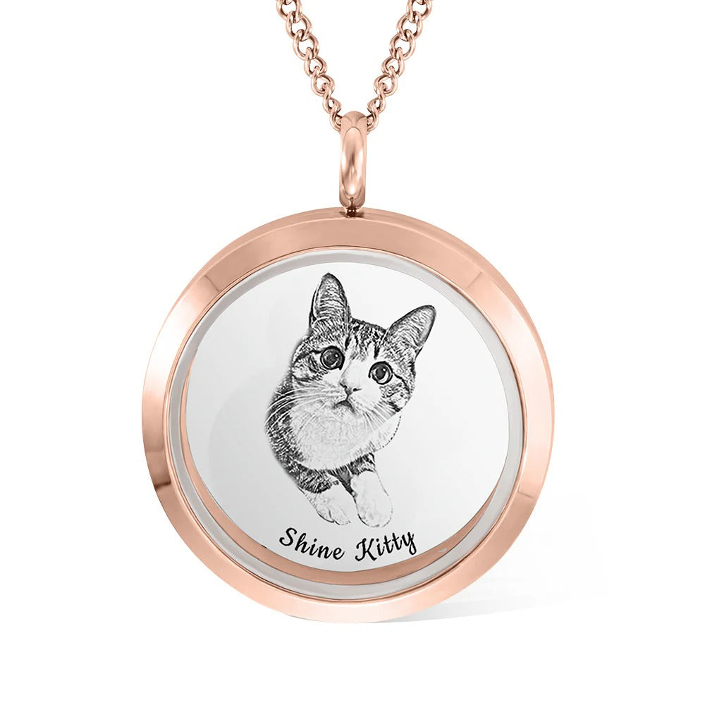 Personalized Pet Fur Keepsake Necklace with Portrait Memorial Jewelry Pet Loss Gift for Her