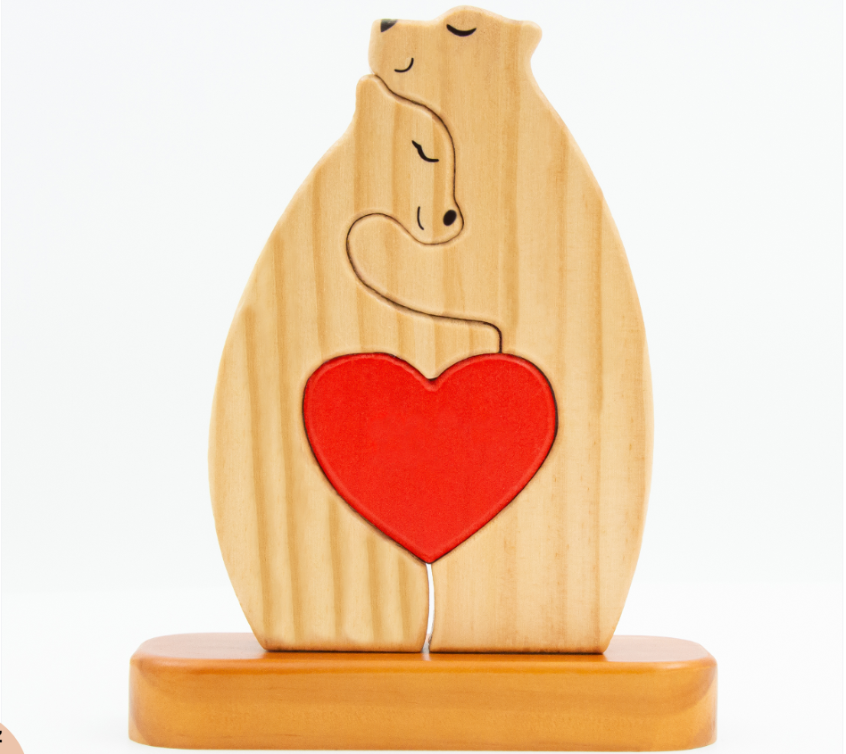 Personalized Wooden Bear Family Puzzle - With Base - Custom Wooden Pet Sculpture