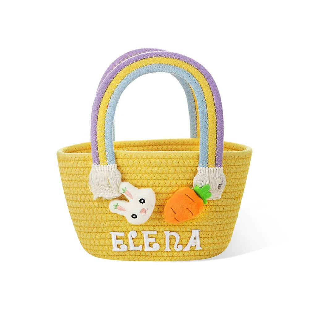 Personalized Cute Easter Rabbit Carrot Woven Basket with Name Easter Egg Hunts Party Favor Birthday Gift for Kids