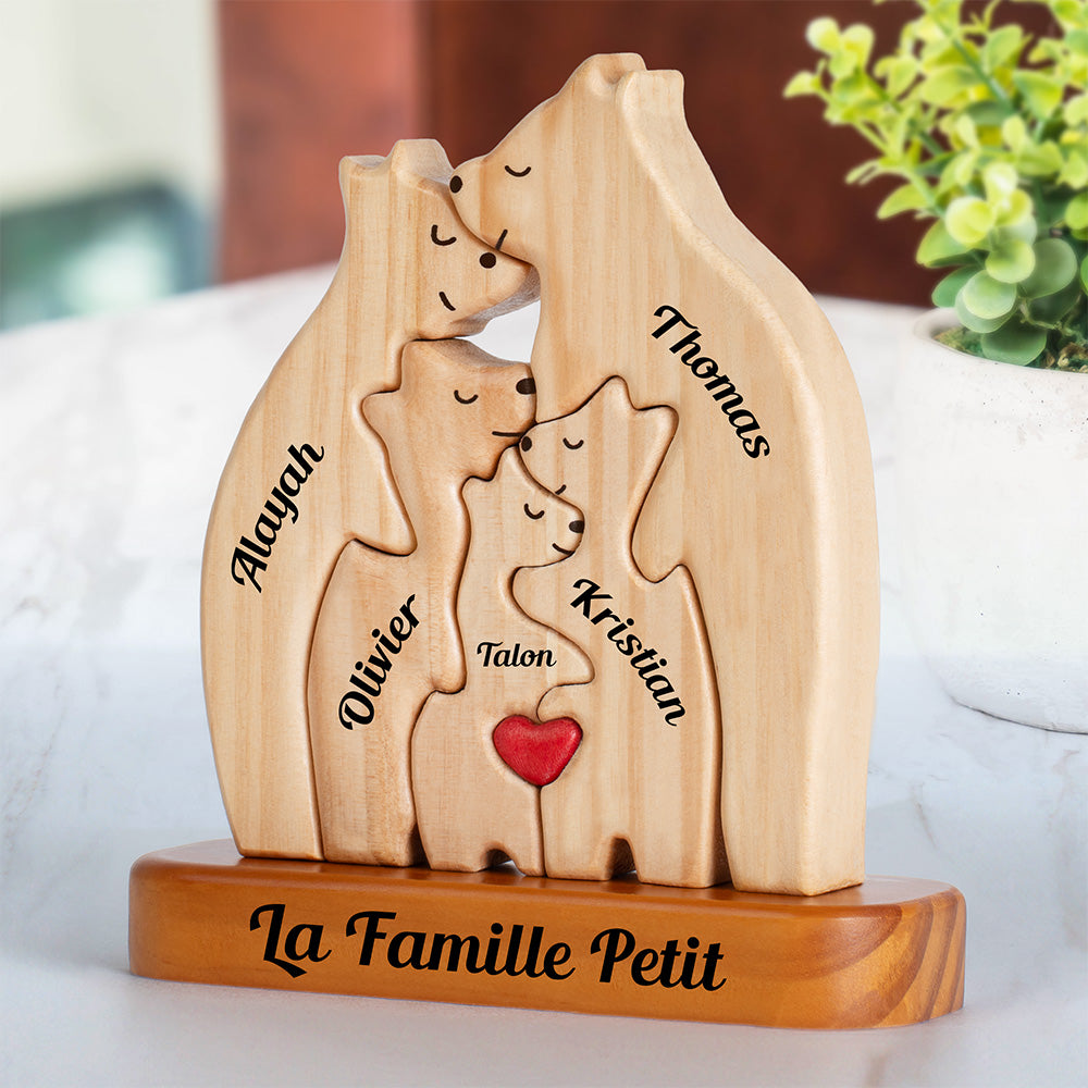 Personalized Wooden Bear Family Puzzle - With Base - Custom Wooden Pet Sculpture