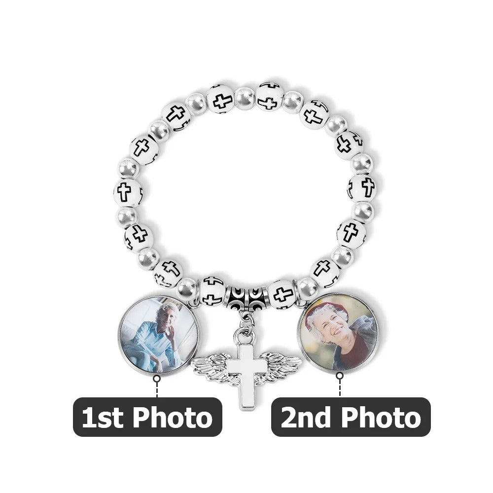 Personalized Cross Elastic Cord Commemorative Bracelet with Photo Religious Christmas Gift for Christian