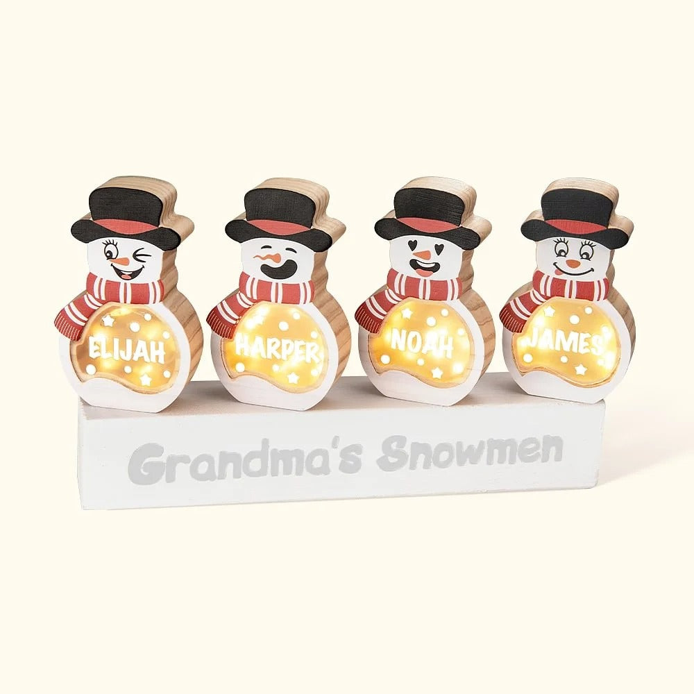 Personalized Snowman LED Light Wooden Decoration Ornament with Tabletop Name Block Sign Holiday Party Essentials Winter Christmas Gift for Family Kids