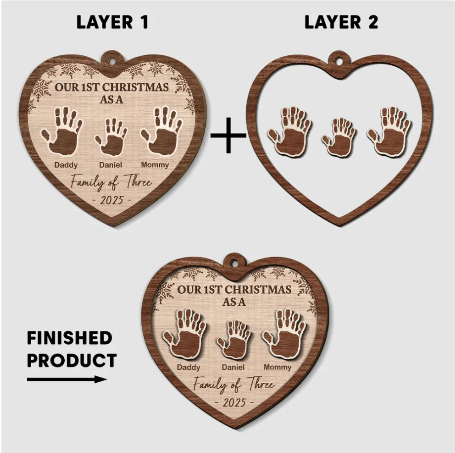 Our 1st Christmas Family - Personalized Custom Freeshape 2-Layered Wood Ornament