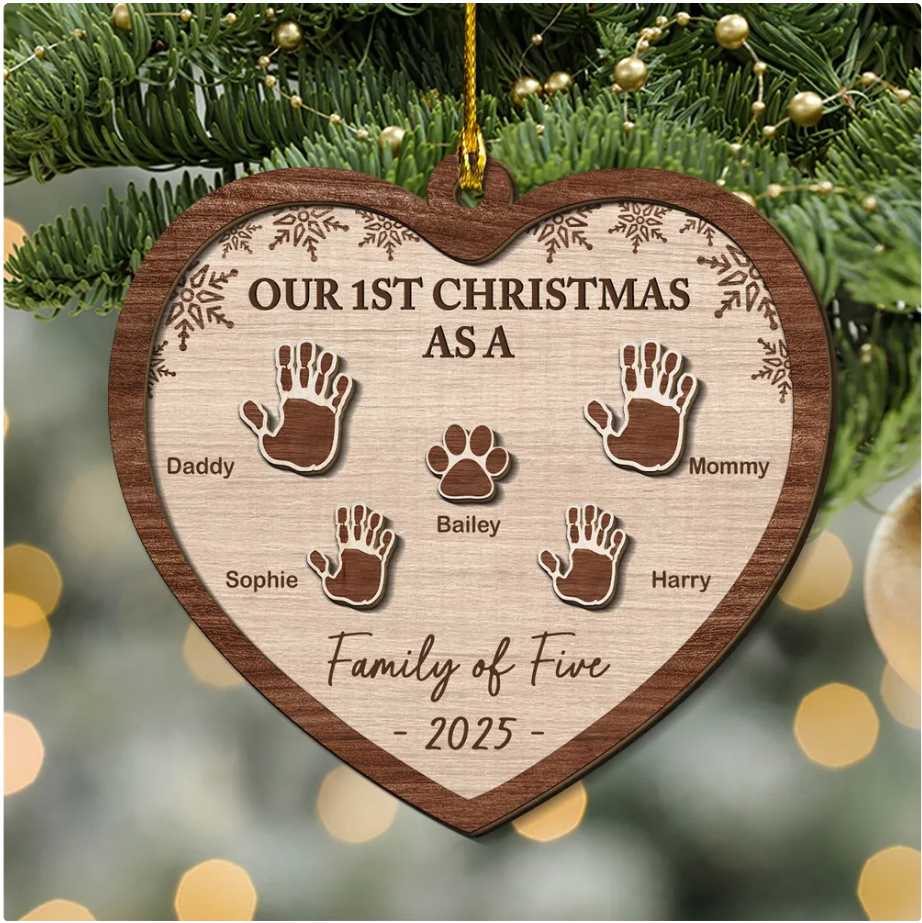 Our 1st Christmas Family - Personalized Custom Freeshape 2-Layered Wood Ornament