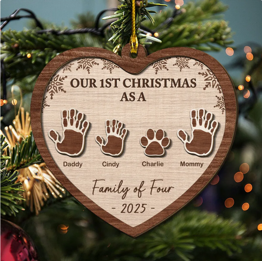 Our 1st Christmas Family - Personalized Custom Freeshape 2-Layered Wood Ornament