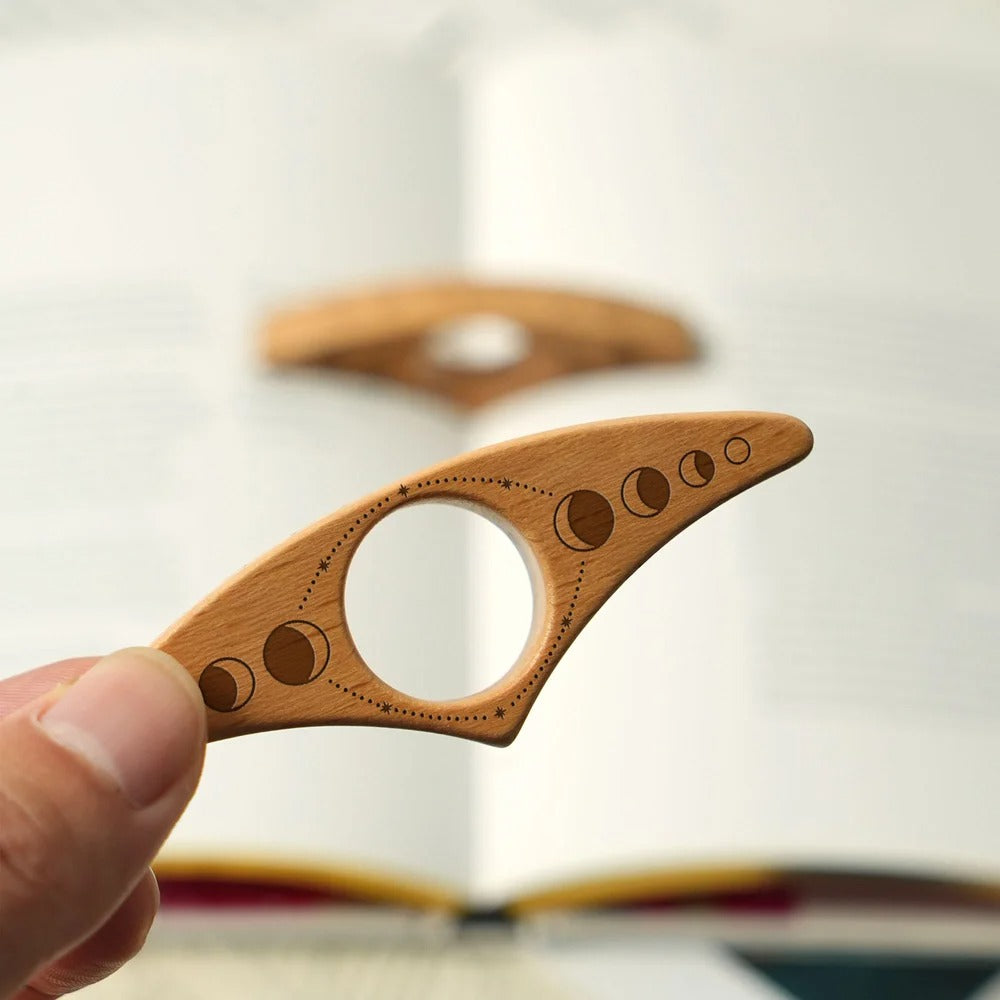 Personalized Minimalist Line Moon Phase Wooden Book Page Holder with Engraved Name Birthday Christmas Book Club Gift for Book Lovers