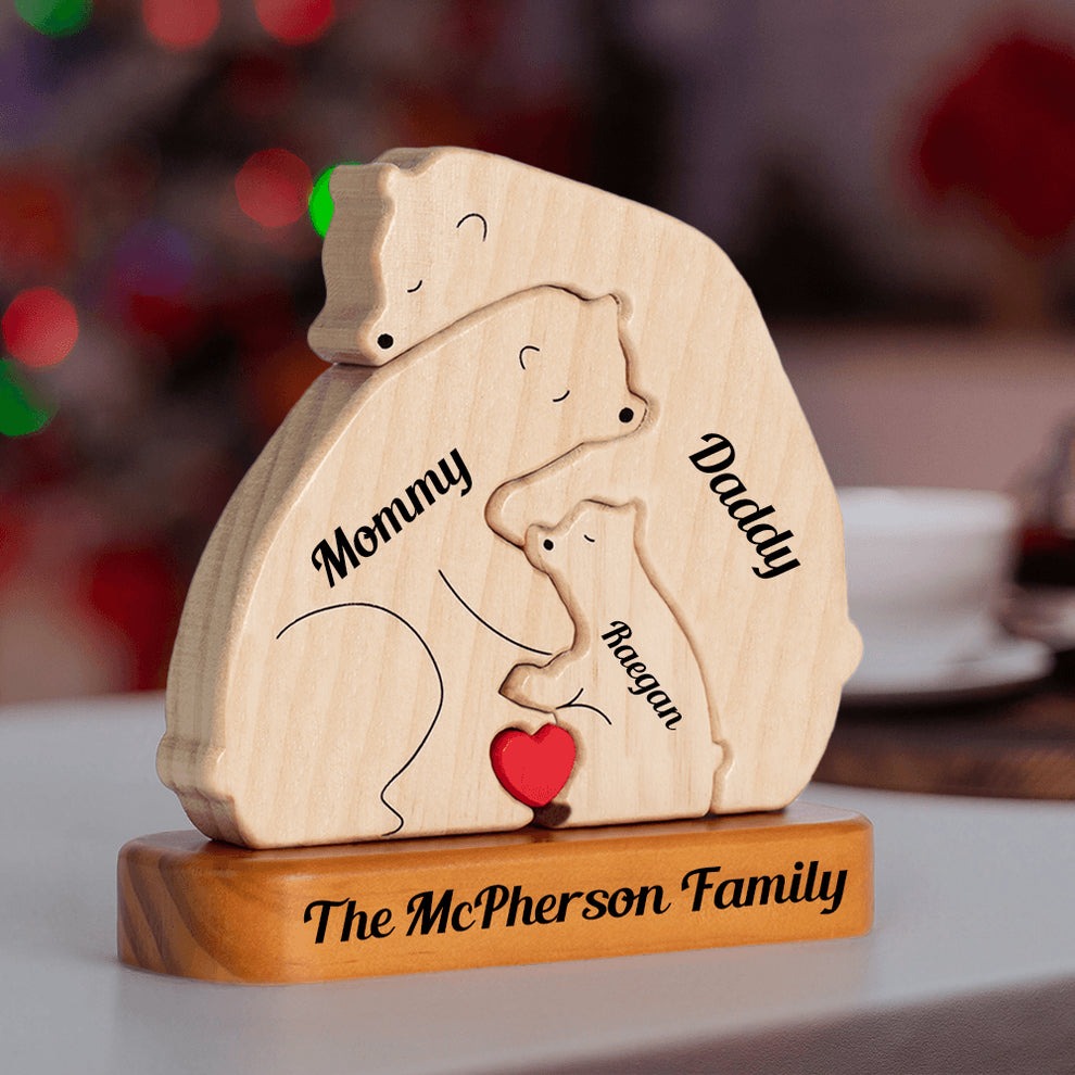 Lovely Bear Family Hugging - Wooden Bears Family Pet Carvings