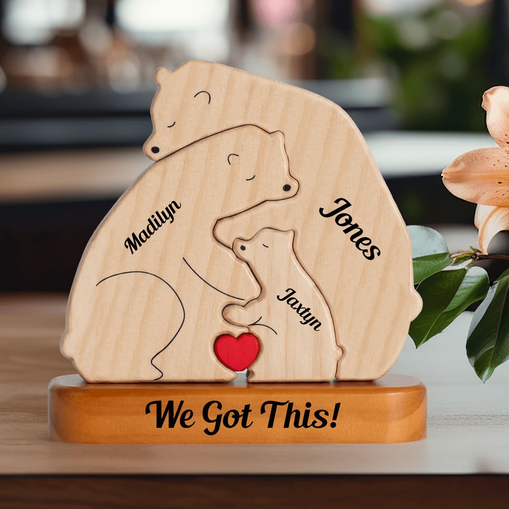 Lovely Bear Family Hugging - Wooden Bears Family Pet Carvings