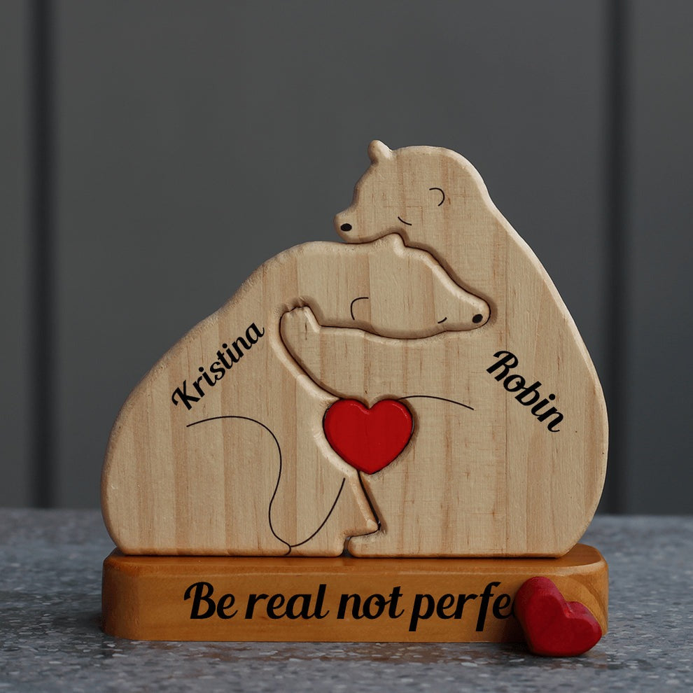 Lovely Bear Family Hugging - Wooden Bears Family Pet Carvings