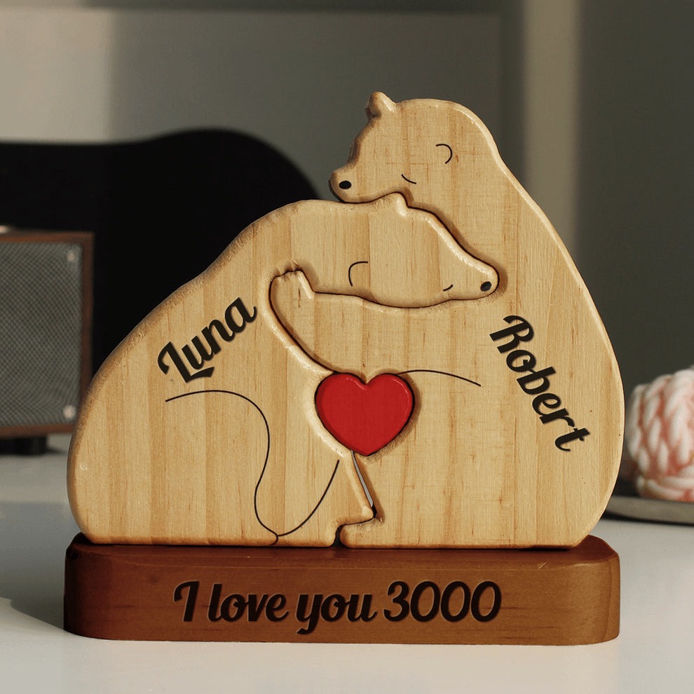 Lovely Bear Family Hugging - Wooden Bears Family Pet Carvings