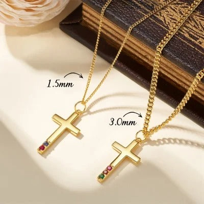 Personalized 1-6 Birthstones Cross Necklace, Sterling Silver 925 Christian Faith Jewelry, Birthday/Baptism/Christmas Gift for Couple/Family/Friends