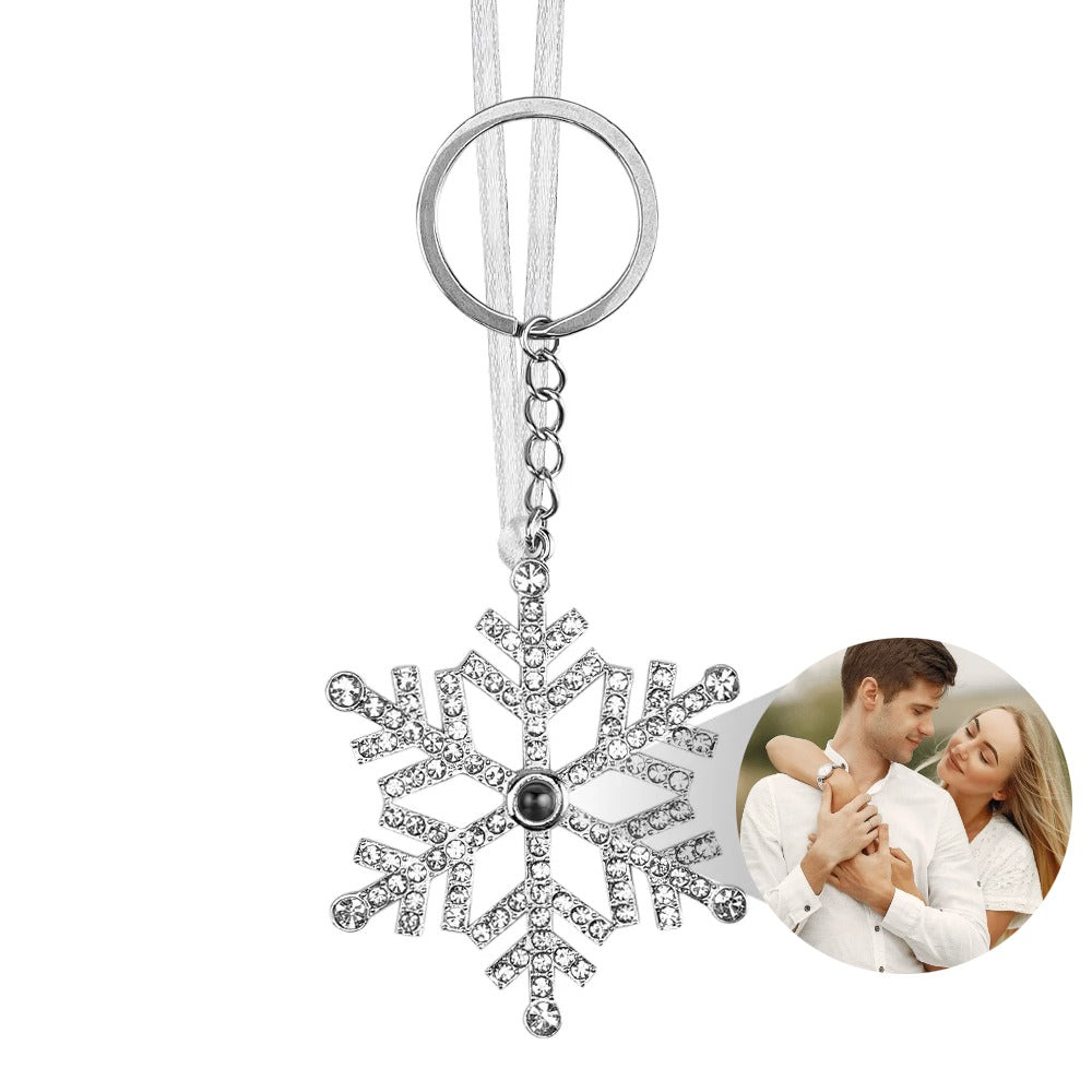 Personalized Shining Zircon Snowflake Photo Projection Christmas Tree Ornament Birthday Festival Decor Gift for Family Friend