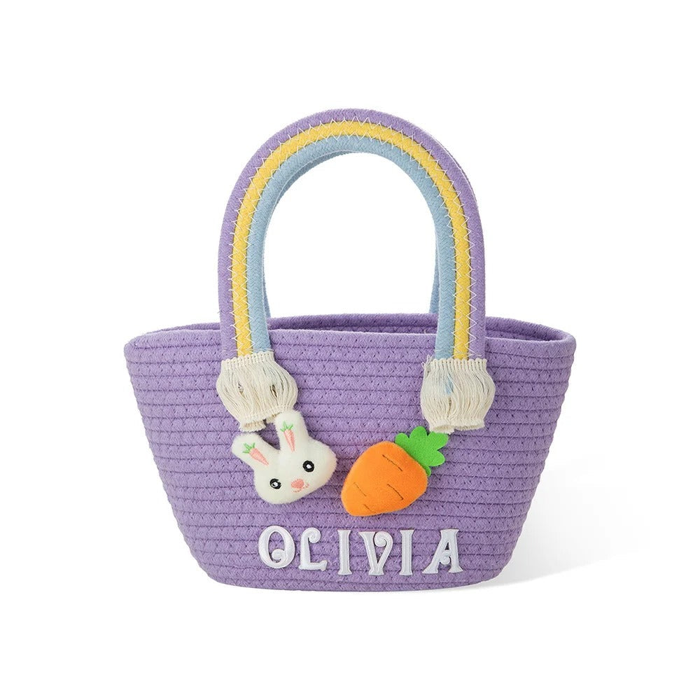 Personalized Cute Easter Rabbit Carrot Woven Basket with Name Easter Egg Hunts Party Favor Birthday Gift for Kids