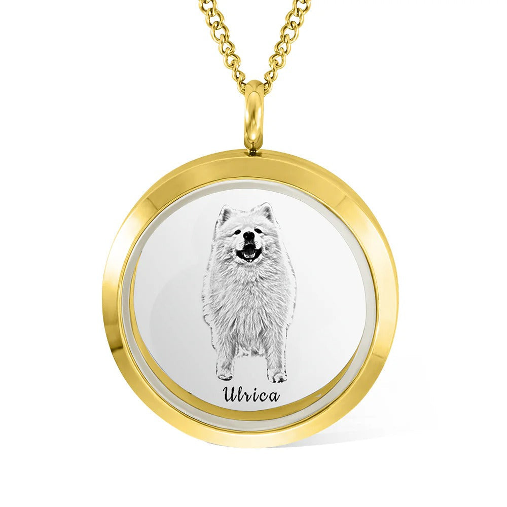 Personalized Pet Fur Keepsake Necklace with Portrait Memorial Jewelry Pet Loss Gift for Her