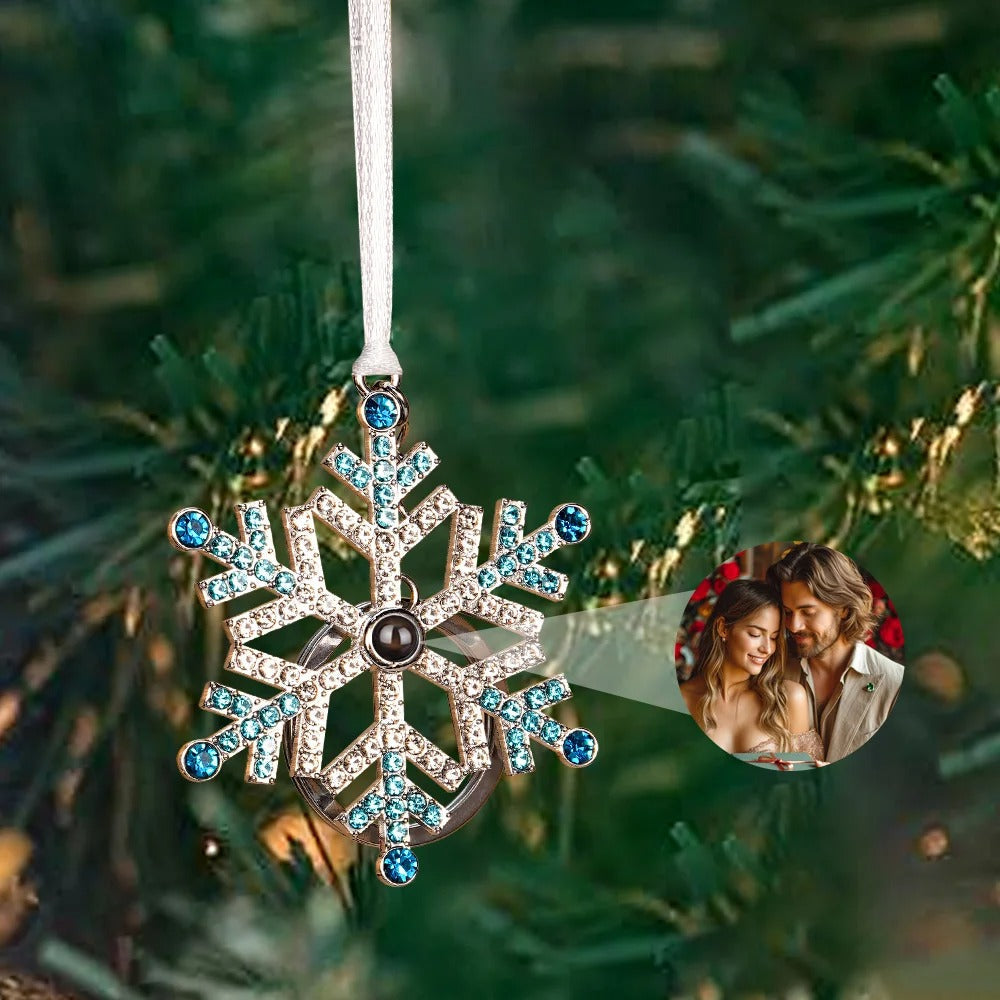 Personalized Shining Zircon Snowflake Photo Projection Christmas Tree Ornament Birthday Festival Decor Gift for Family Friend