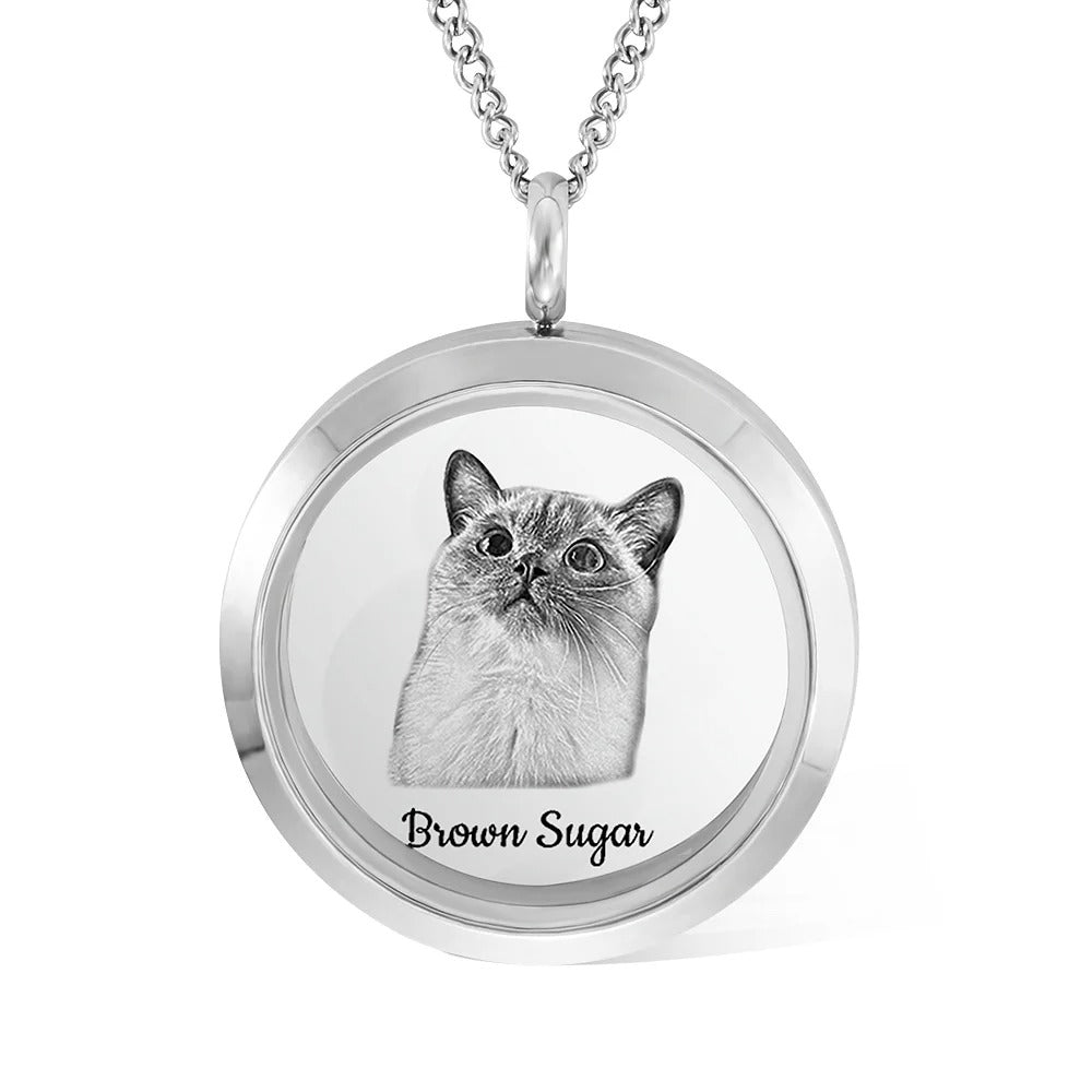 Personalized Pet Fur Keepsake Necklace with Portrait Memorial Jewelry Pet Loss Gift for Her