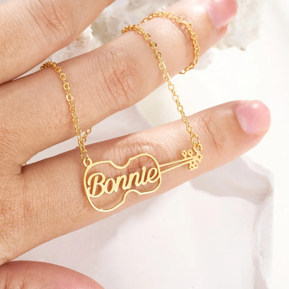 Personalized Dainty Hollow Violin Pendant Necklace with Name Music Jewelry Birthday Anniversary Gift for Violinist Violin Lovers