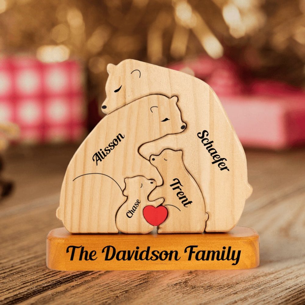 Lovely Bear Family Hugging - Wooden Bears Family Pet Carvings