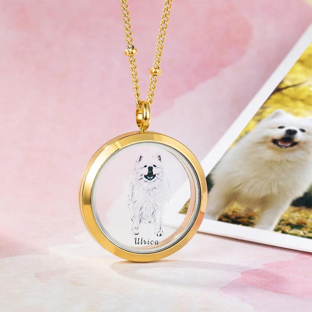 Personalized Pet Fur Keepsake Necklace with Portrait Memorial Jewelry Pet Loss Gift for Her