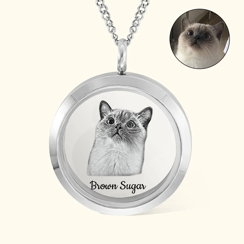 Personalized Pet Fur Keepsake Necklace with Portrait Memorial Jewelry Pet Loss Gift for Her