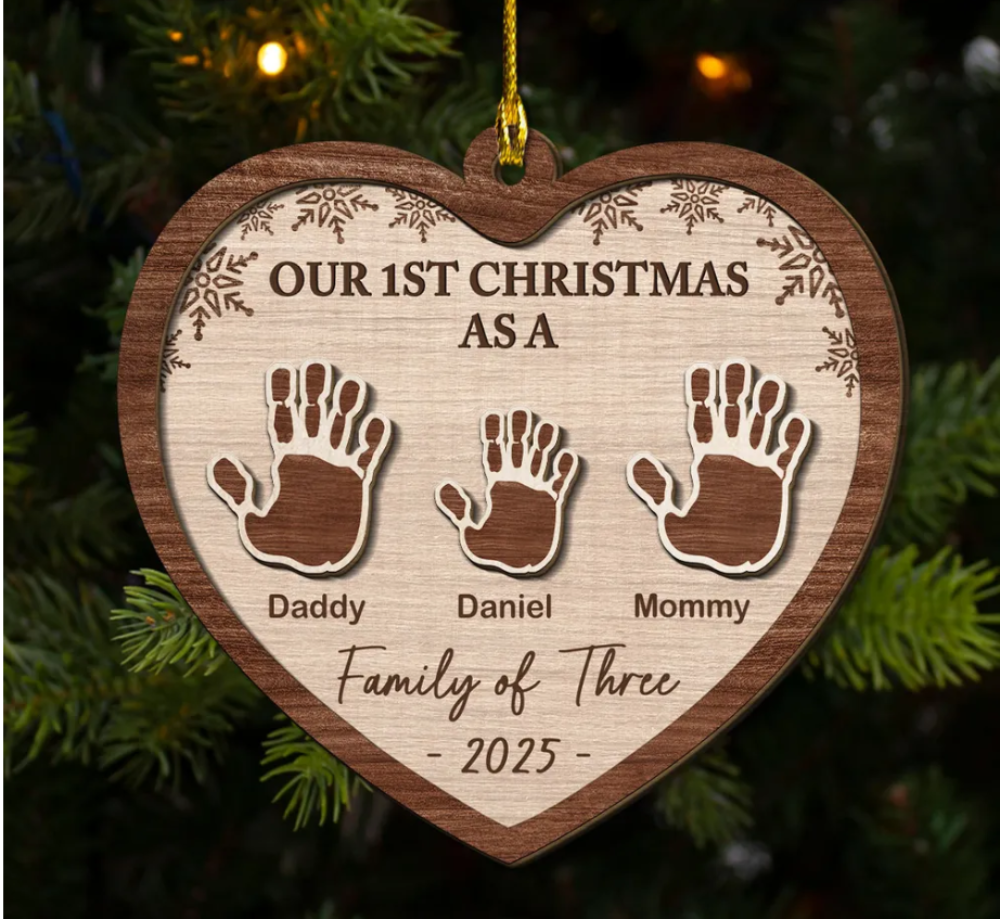 Our 1st Christmas Family - Personalized Custom Freeshape 2-Layered Wood Ornament