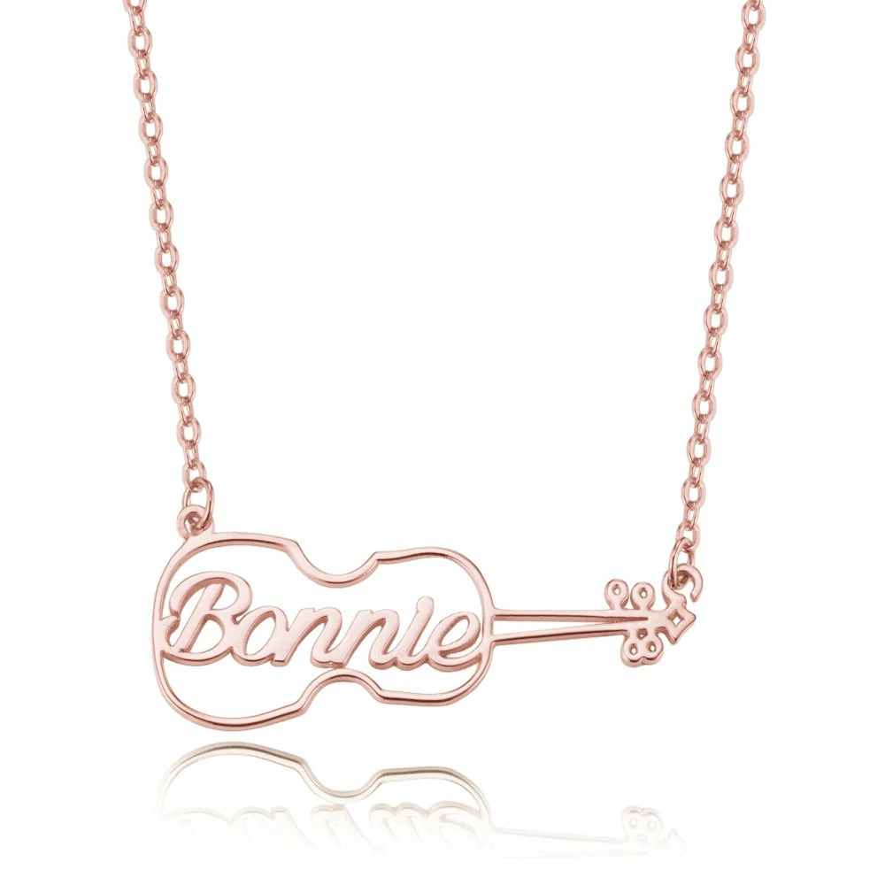 Personalized Dainty Hollow Violin Pendant Necklace with Name Music Jewelry Birthday Anniversary Gift for Violinist Violin Lovers