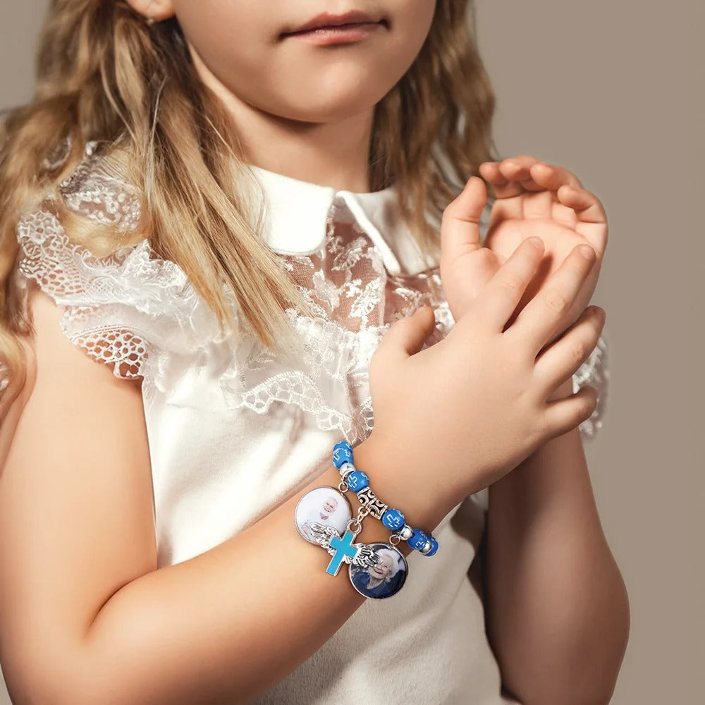 Personalized Cross Elastic Cord Commemorative Bracelet with Photo Religious Christmas Gift for Christian