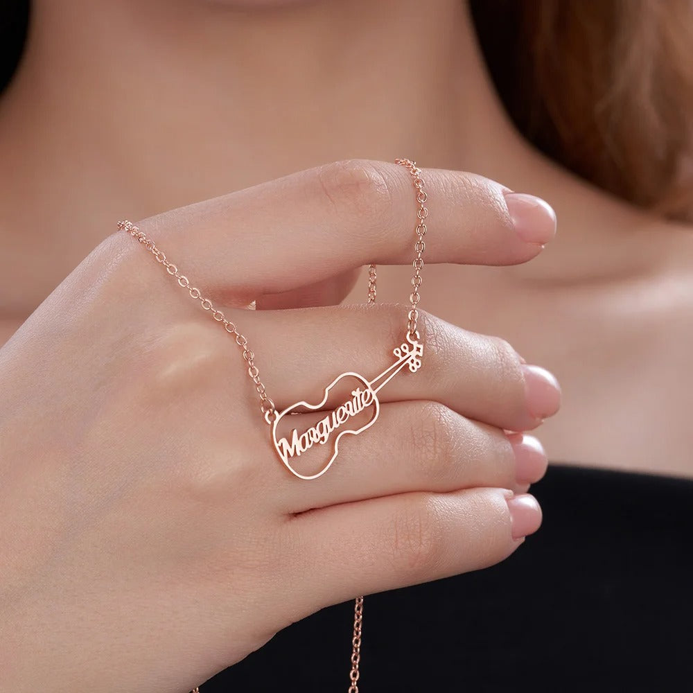 Personalized Dainty Hollow Violin Pendant Necklace with Name Music Jewelry Birthday Anniversary Gift for Violinist Violin Lovers