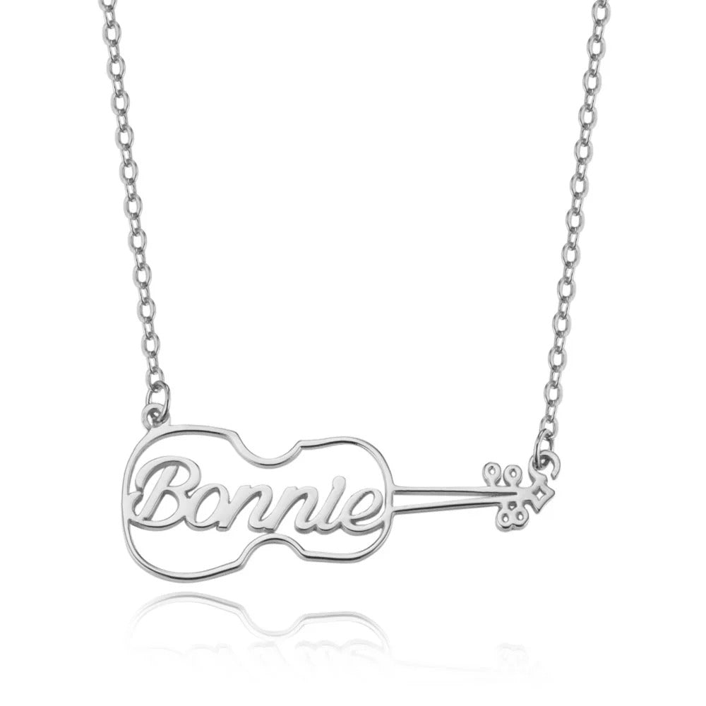 Personalized Dainty Hollow Violin Pendant Necklace with Name Music Jewelry Birthday Anniversary Gift for Violinist Violin Lovers