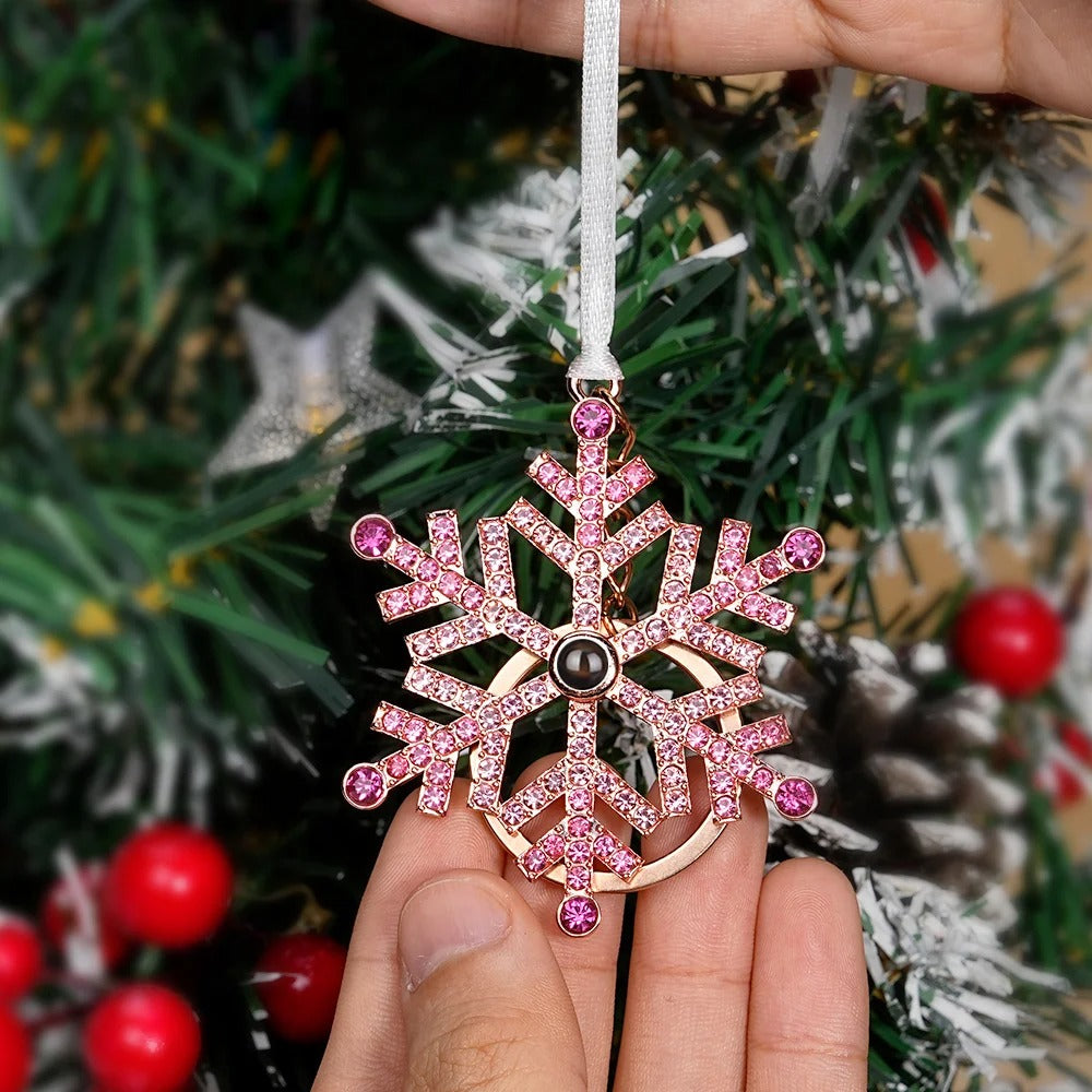 Personalized Shining Zircon Snowflake Photo Projection Christmas Tree Ornament Birthday Festival Decor Gift for Family Friend