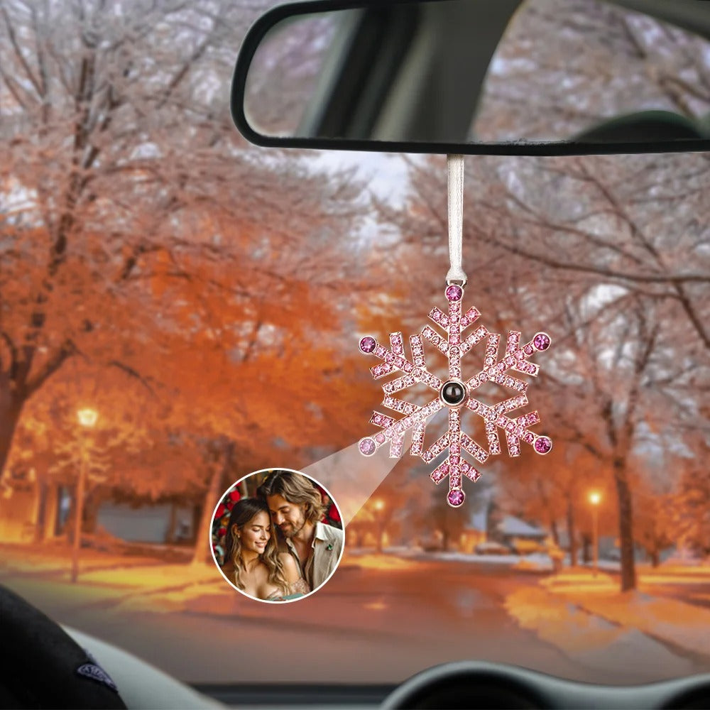 Personalized Shining Zircon Snowflake Photo Projection Christmas Tree Ornament Birthday Festival Decor Gift for Family Friend